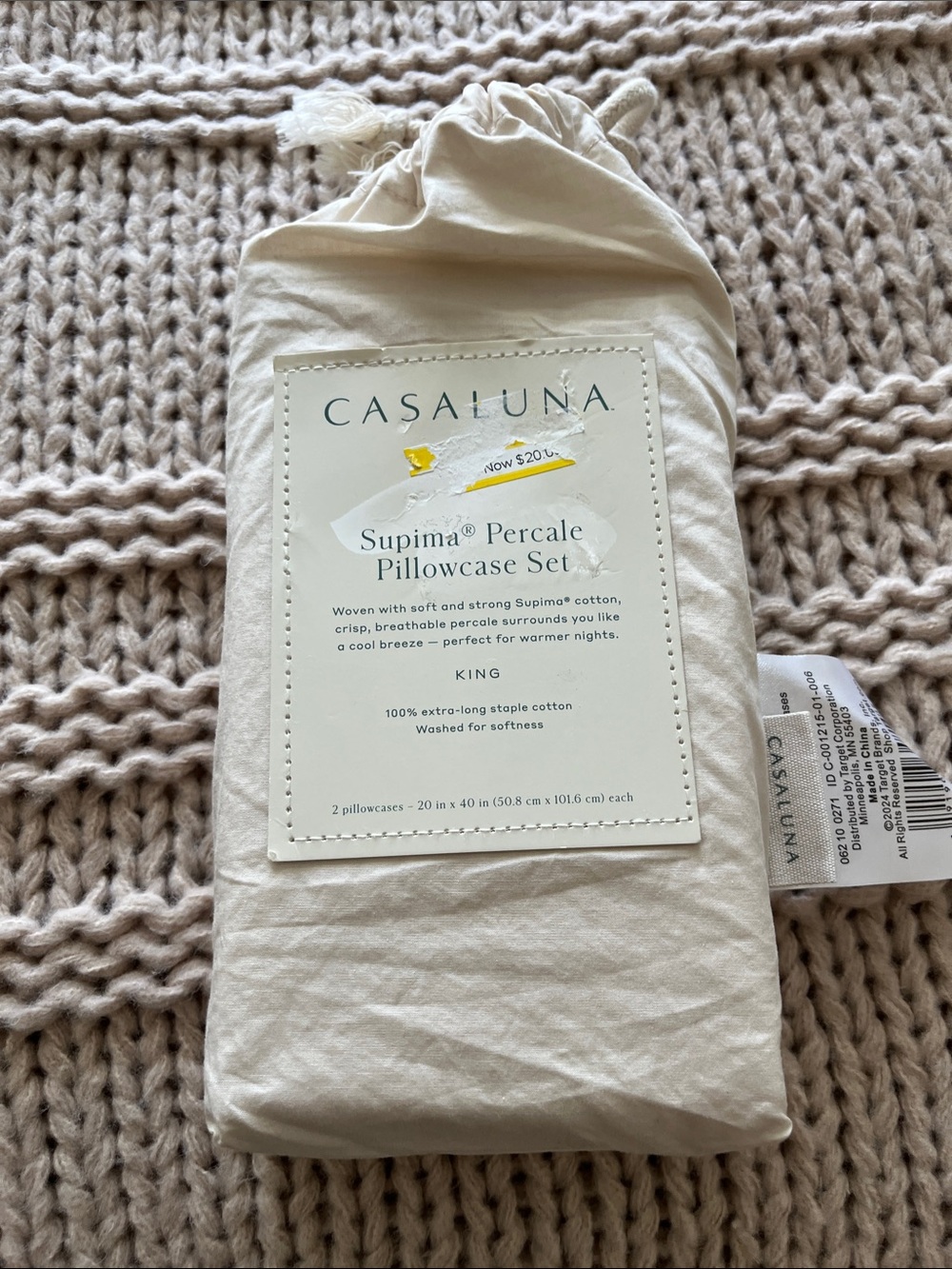 Casaluna Cream Supima Percale Pillowcase Set - King
